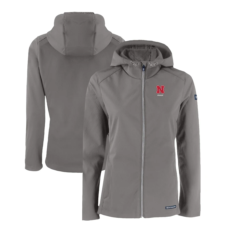 Veste zippée intégrale recyclée en softshell Evoke Eco pour femme, Cutter & Buck Pewter, Nebraska Huskers Alumni
