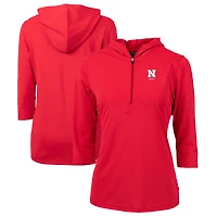 Women's Cutter & Buck  Scarlet Nebraska Huskers Alumni DryTec Virtue Eco Pique Recycled Half-Zip Pullover Hoodie