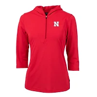 Sweat à capuche demi-zippé manches 3/4 pour femme Cutter & Buck Scarlet Nebraska Huskers Virtue Eco Pique