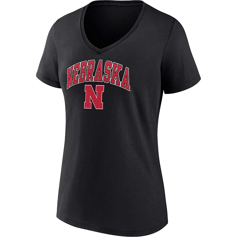 T-shirt à col en V noir Nebraska Huskers Campus pour femmes Fanatics