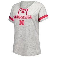 Women's Fanatics Heather Gray Nebraska Huskers Plus Lace-Up V-Neck T-Shirt