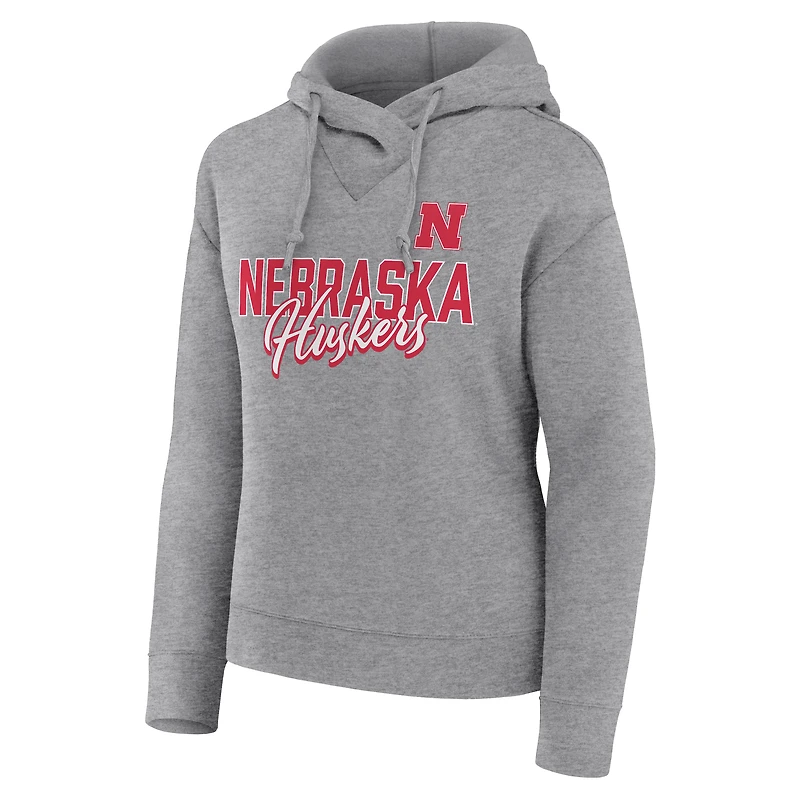 Women's Fanatics Heather Gray Nebraska Huskers Script Favorite Pullover Hoodie