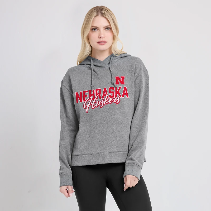 Women's Fanatics Heather Gray Nebraska Huskers Script Favorite Pullover Hoodie