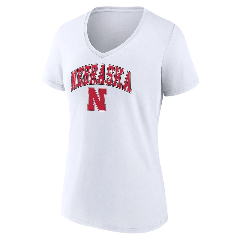 T-shirt à col en V blanc pour femmes Fanatics Nebraska Huskers Campus