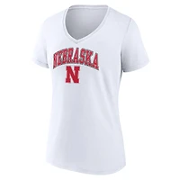 T-shirt à col en V blanc pour femmes Fanatics Nebraska Huskers Campus