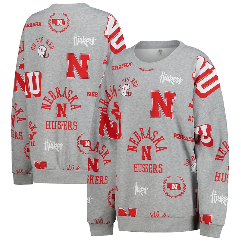 Women's Gameday Couture Gray Nebraska Huskers Always on Repeat Fleece Sweatshirt