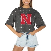 Women's Gameday Couture Gray Nebraska Huskers Go Time Rhinestone Crop T-Shirt