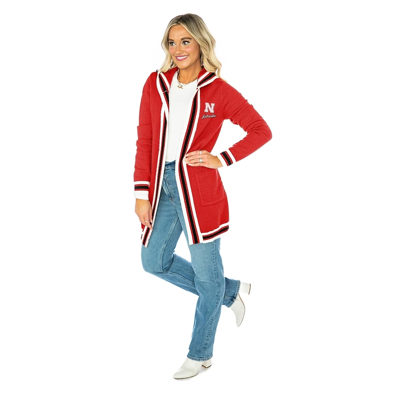 Women's Gameday Couture  Red Nebraska Huskers Tri-Blend Rounded Stripe Cardigan