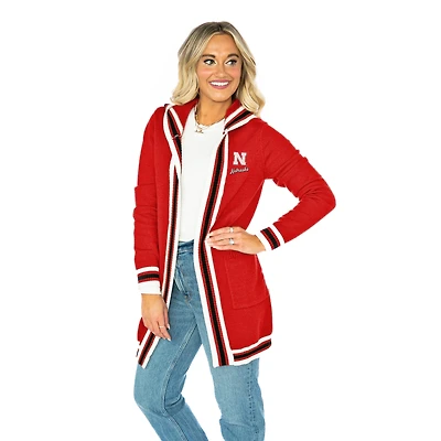 Cardigan rouge à rayures arrondies et mélange tricolore des Nebraska Huskers Gameday Couture pour femme