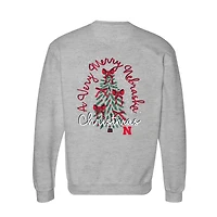 Women's  Heather Gray Nebraska Huskers Classic Merry Christmas Tree Crewneck Sweatshirt
