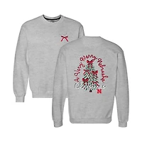 Women's  Heather Gray Nebraska Huskers Classic Merry Christmas Tree Crewneck Sweatshirt