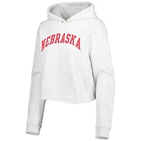Women's League Collegiate Wear Ash Nebraska Huskers 2-Hit 1636 Cropped Pullover Hoodie