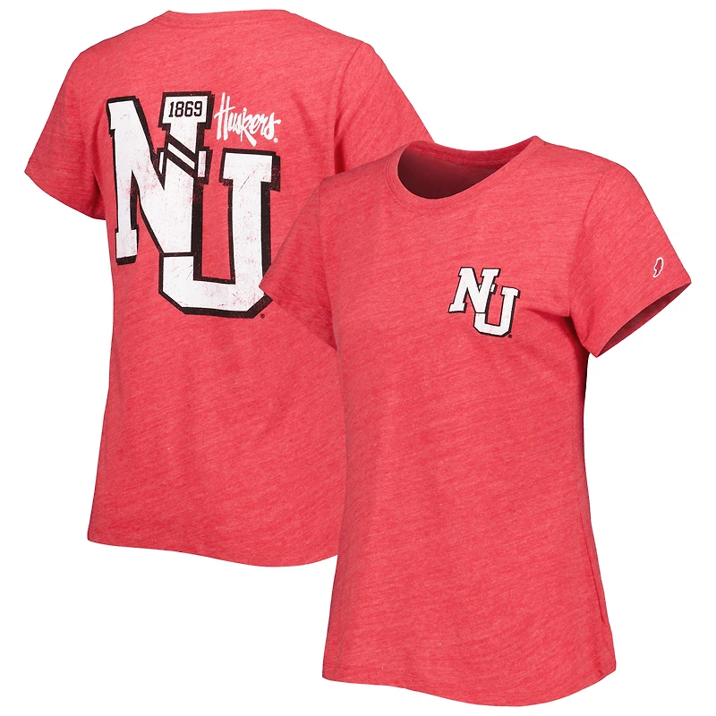 League Collegiate Wear pour femmes Heather Scarlet Nebraska Huskers Intramural Classic 2-Hit T-shirt triple mélange