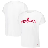 T-shirt blanc à revers roulés Nebraska Huskers pour femmes de la ligue universitaire