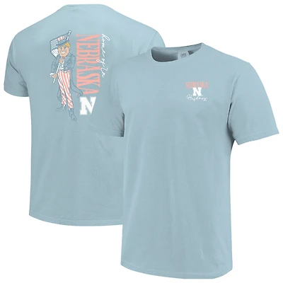 Women's Light Blue Nebraska Huskers Americana Mascot Comfort Colors T-Shirt