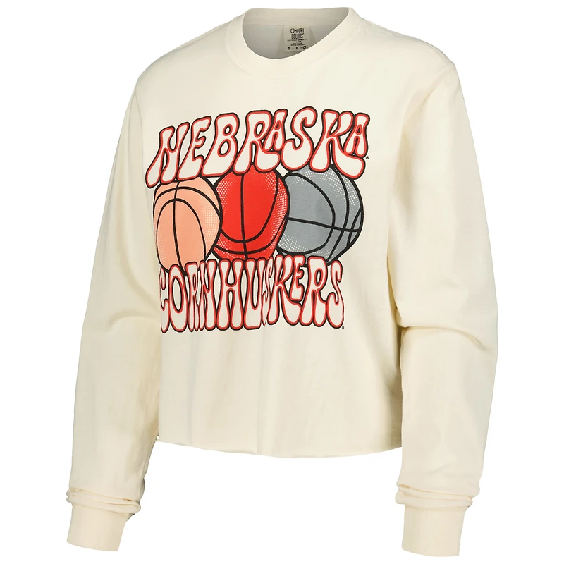 T-shirt court à manches longues pour femmes, couleurs naturelles des Huskers du Nebraska, confort de basket-ball