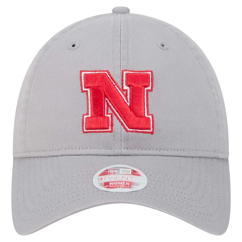 Casquette ajustable 9TWENTY avec logo des Nebraska Huskers de New Era pour femme, grise