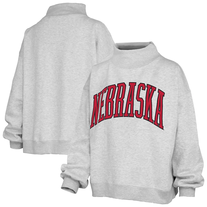 Women's Pressbox Ash Nebraska Huskers Oversized Nelson Mock Neck Sweatshirt
