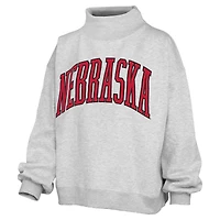 Women's Pressbox Ash Nebraska Huskers Oversized Nelson Mock Neck Sweatshirt