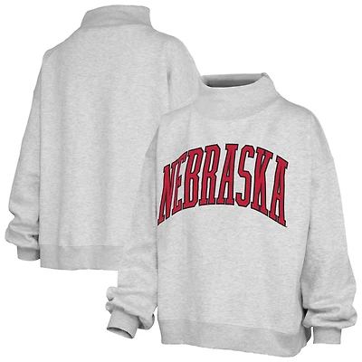 Women's Pressbox Ash Nebraska Huskers Oversized Nelson Mock Neck Sweatshirt