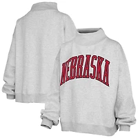 Women's Pressbox Ash Nebraska Huskers Oversized Nelson Mock Neck Sweatshirt