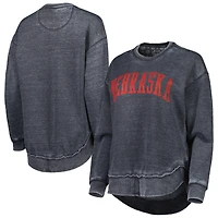 Women's Pressbox Black Nebraska Huskers Vintage Wash Pullover Sweatshirt