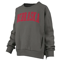 Women's Pressbox Charcoal Nebraska Huskers Pocketed Raglan Pullover Sweatshirt