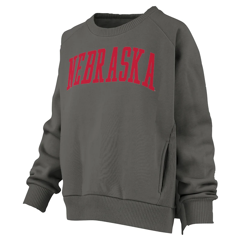 Sweat-shirt à poches raglan Pressbox Charcoal Nebraska Huskers pour femme