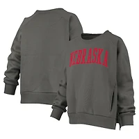 Women's Pressbox Charcoal Nebraska Huskers Pocketed Raglan Pullover Sweatshirt
