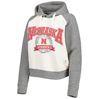 Women's Pressbox Cream/Heather Gray Nebraska Huskers Cody Tri-Bend Raglan Pullover Hoodie