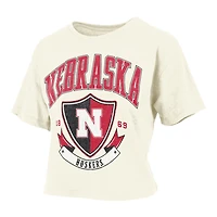 Women's Pressbox Cream Nebraska Huskers Buckler Vintage Cropped T-Shirt