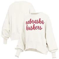 Women's Pressbox Cream Nebraska Huskers Oversized Chelsea Waist Length Pullover Sweatshirt