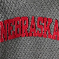 Women's Pressbox Heather Charcoal Nebraska Huskers Moose Quilted Pullover Sweatshirt