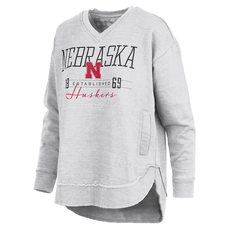 Women's Pressbox  Heather Gray Nebraska Huskers Marcus East Hall Poncho V-Neck Sweatshirt