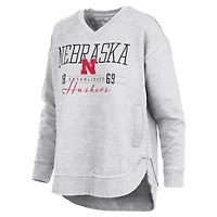 Women's Pressbox  Heather Gray Nebraska Huskers Marcus East Hall Poncho V-Neck Sweatshirt