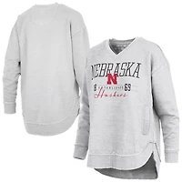 Women's Pressbox  Heather Gray Nebraska Huskers Marcus East Hall Poncho V-Neck Sweatshirt