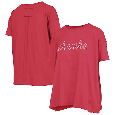 Women's Pressbox Heather Scarlet Nebraska Huskers Swirl Script Twisted Team Color Stitched Oversized T-Shirt