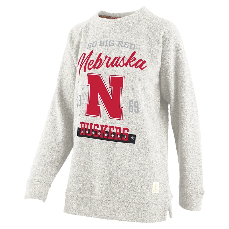 Sweat-shirt confortable en tissu éponge Cairo Terry de grande taille pour femme Pressbox Oatmeal Nebraska Huskers