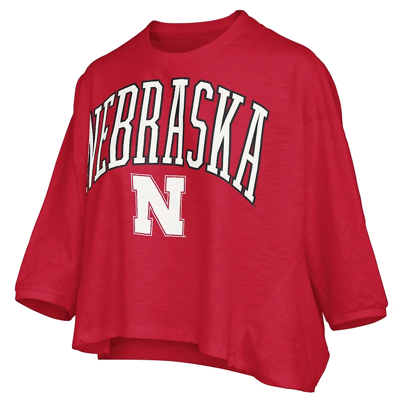 Women's Pressbox Red Nebraska Huskers Midi Arch Over Logo Oversized T-Shirt