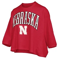 Women's Pressbox  Red Nebraska Huskers Midi Arch Over Logo Oversized T-Shirt