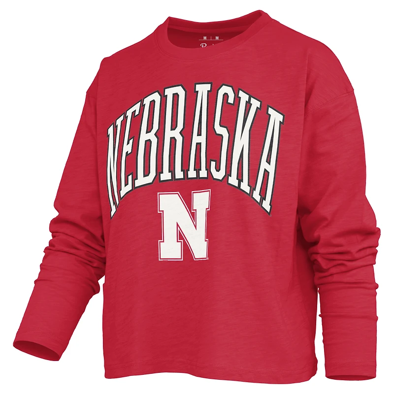 Women's Pressbox Red Nebraska Huskers Motley Boxy Waist-Length Long Sleeve T-Shirt