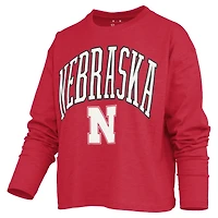Women's Pressbox Red Nebraska Huskers Motley Boxy Waist-Length Long Sleeve T-Shirt