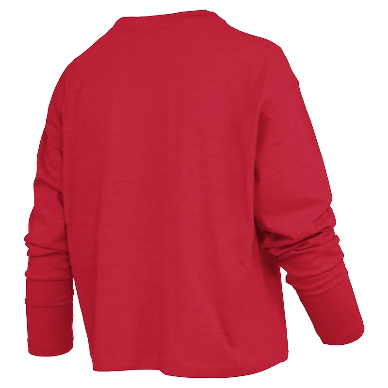 Women's Pressbox Red Nebraska Huskers Motley Boxy Waist-Length Long Sleeve T-Shirt