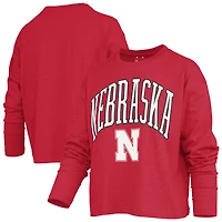 Women's Pressbox Red Nebraska Huskers Motley Boxy Waist-Length Long Sleeve T-Shirt