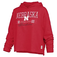 Women's Pressbox  Scarlet Nebraska Huskers Castillo Slub Waist Length Long Sleeve Hooded T-Shirt