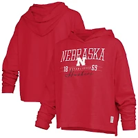 Women's Pressbox  Scarlet Nebraska Huskers Castillo Slub Waist Length Long Sleeve Hooded T-Shirt