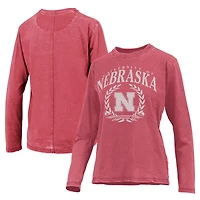 T-shirt à manches longues pour femme Pressbox Scarlet Nebraska Huskers Chandler Olive Leaf Arch