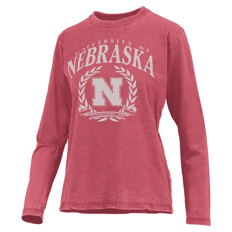 T-shirt à manches longues pour femme Pressbox Scarlet Nebraska Huskers Chandler Olive Leaf Arch