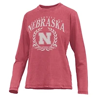 T-shirt à manches longues pour femme Pressbox Scarlet Nebraska Huskers Chandler Olive Leaf Arch