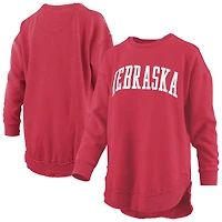 Women's Pressbox  Scarlet Nebraska Huskers Melange Poncho Vintage Fleece Long Sleeve Pullover Sweatshirt